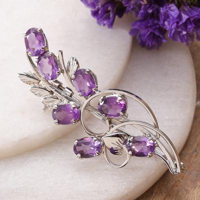 Floral Wisdom,'3-Carat Amethyst and Sterling Silver Floral Brooch Pin'