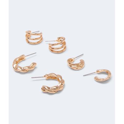Aeropostale Womens' Small Hoop Earring 3-Pack - Gold - Size OS - Metal