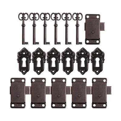 6 Sets Vintage Cabinet Lock Bronze Padlock Hasp Hook Lock Jewelry Box Latches Decorative Lock Furniture Hardware