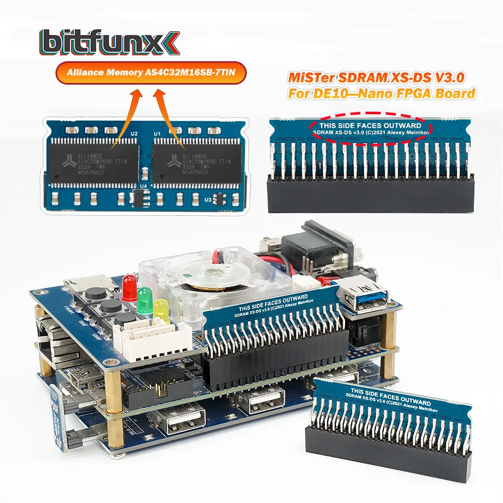 BitFunx Manuelles Schweißen SDRAM Extra Slim (XS-DS) v3.0 Board 128 MB Speicherchip für MisTer FPGA Core Control Kit Terasic DE10-Nano Image
