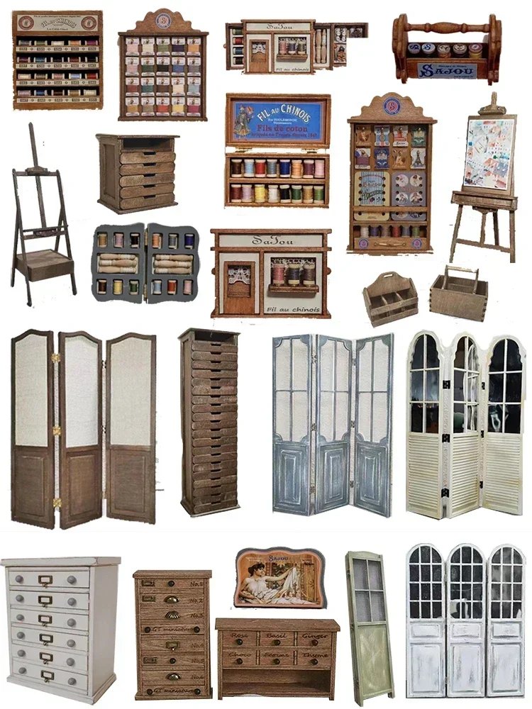 Mini DIY Holz Puppenhaus Staffelei Lagerschrank Material Pack Set Mini Puppenhaus Möbel Zubehör handgefertigtes dekoratives Modell