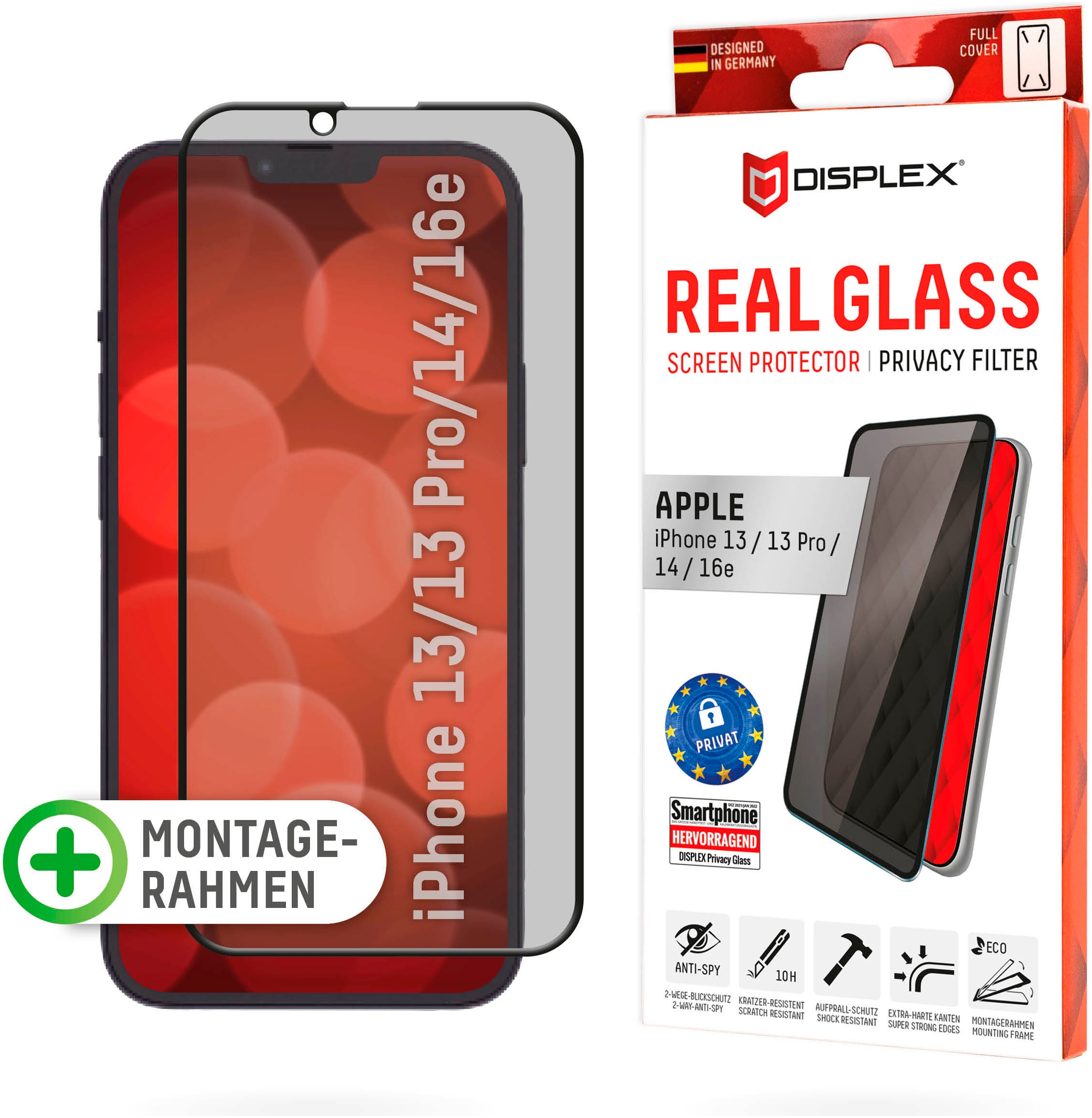 DISPLEX Displayschutzglas "Privacy Glass FC - iPhone 14", schwarz, B:12cm H:6cm T:25mm, Displayfolien