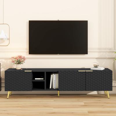 Modern Minimalist Geometric TV Cabinet for TVs Up to 80'', Multi-functional TV Stand with Storage Cabinets for Living Room