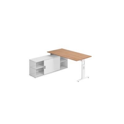 Hammerbacher-Anbauschreibtisch T-Fuß 160x80cm Nussb./Weiß-VOSE16/N/W Image
