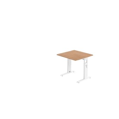 Hammerbacher-Schreibtisch C-Fuß 80x80cm Nussbaum/Weiß-VOS08/N/W Image
