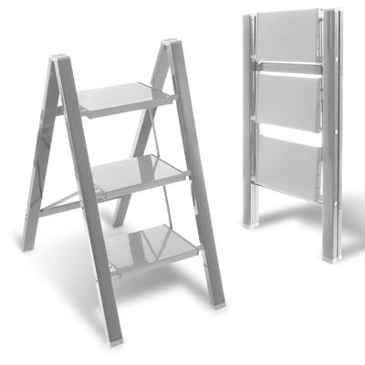 Swanew - Stehleiter Klappleiter 3 Stufen Silber Trittleiter Klapptritt Alu Image