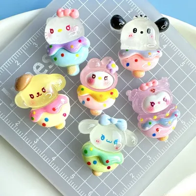 5pcs Glow-in-the-dark sanrio cartoon popsicle skewer cartoon figure miniature diy crafts supplies