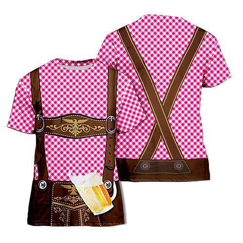 3D T-Shirt Ärmel T-Shirt Lederhosen Oktoberfestbier Bayerisch Grafik für Herren Erwachsene 3D-Druck für Karneval Oktoberfestbier Party Alltagstauglich Image