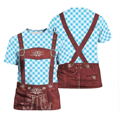 3D T-Shirt Ärmel T-Shirt Lederhosen Oktoberfestbier Bayerisch Grafik für Herren Erwachsene 3D-Druck für Karneval Oktoberfestbier Party Alltagstauglich Image