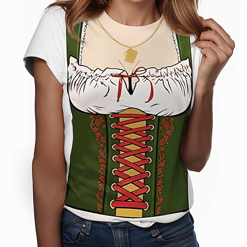 T-Shirt Lederhosen 3D Lässig Streetstyle T-Shirt Ärmel für Damen Erwachsene Heißprägen für Karneval Oktoberfestbier Party Alltagstauglich Image