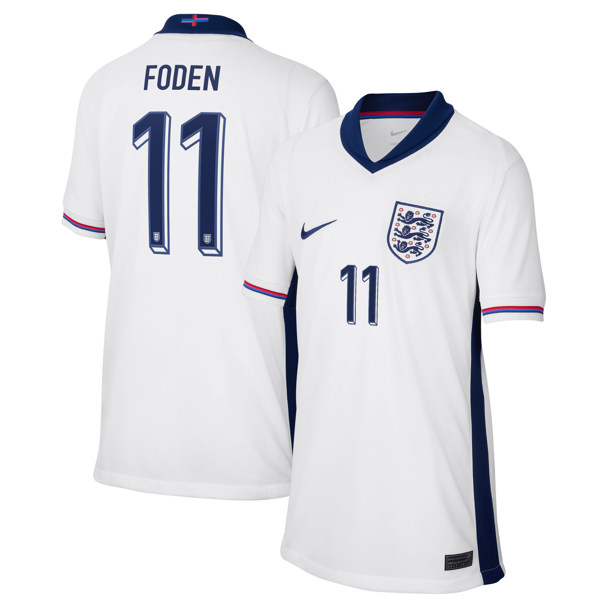 England Nike Stadion-Heimtrikot 2024 – Kinder mit Aufdruck Foden 11 Image