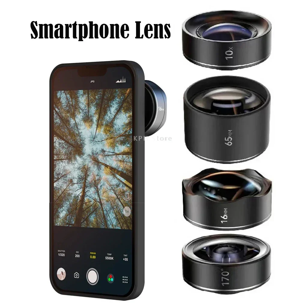 Objectif Smartphone 10x Macro 65mm Portrait 170 ° Objectif ultra grand angle Fisheye 16 mm pour téléphone portable IPhone 15 14 13 X Pro Max Samsung