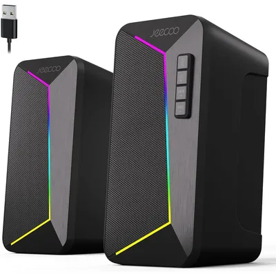 Jeecoo M30 Bluetooth Computer Speakers, PC Gaming Speakers for Desktop with Crisp Stereo Sound,Dynamic LED Modes,10W-USB-Powered