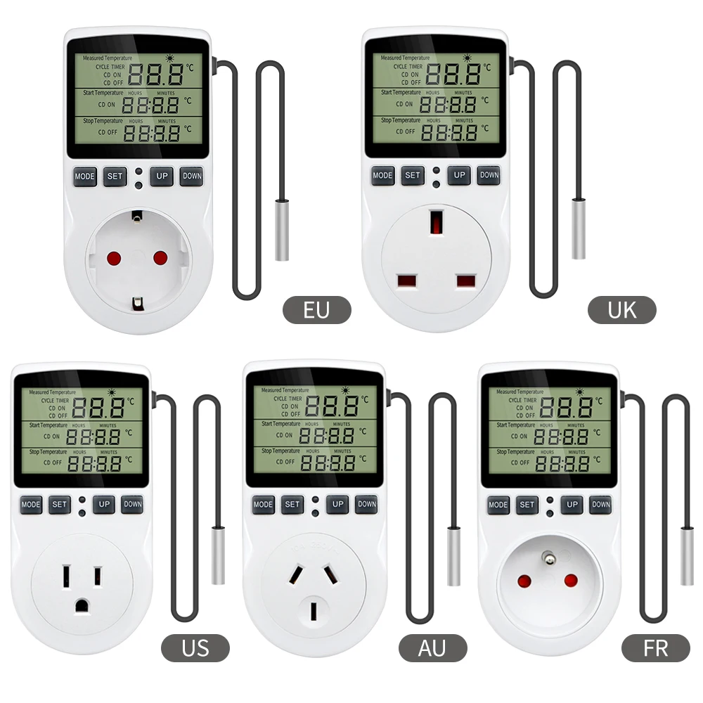 Prise de minuterie Thermostat numérique 220v régulateur de température prise de courant avec interrupteur de minuterie capteur de température de chauffage de refroidissement