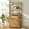 Laundry Hamper with Shelf With Tilt Out Basket 3/4 Tier Wooden Storage Hamper Bathroom Rack