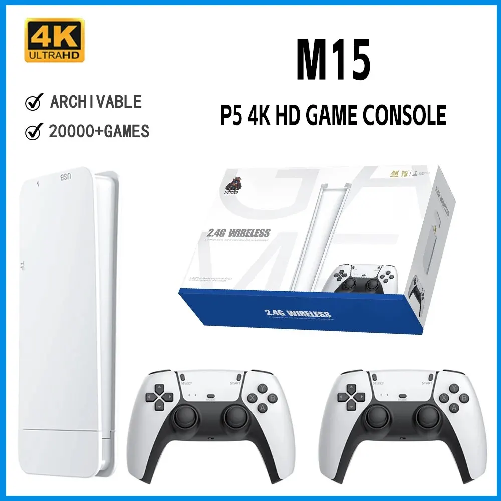 Console de jeu rétro M15, 64 go, 20000 + Console de jeu portable, Version de jeu sans fil avec 20 + émulateur intégré, bâton de jeu 4K