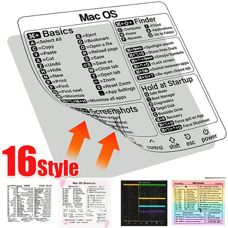 16 Styles de référence clavier raccourci autocollants adhésif pour PC portable ordinateur de bureau pour Apple Macbook Chromebook Windows PS Photoshop
