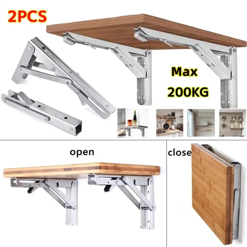 Support d'angle pliant triangulaire, 2 pièces, Support lourd, étagères murales réglables, étagères de Table de banc montées, quincaillerie pour la maison avec vis
