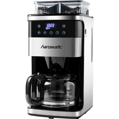 "HANSEATIC Kaffeemaschine mit Mahlwerk ""HCMG105015SD"" Kaffeemaschinen Gr. 1,5 l, 15 Tasse(n), silberfarben (schwarz, silber) Kaffeemaschine mit Mahlwerk"