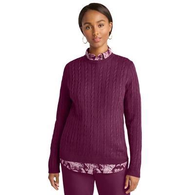 Plus Size Women's Cable Crewneck Sweater by Jessica London in Deep Claret (Size L)