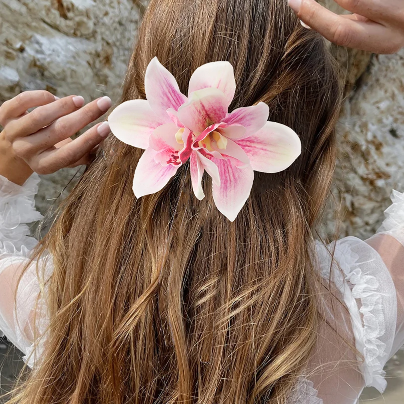 Orchidee Blumen Haarspangen Bohemian Kleine Haarnadel Braut Haarspange Strand Hochzeit Blume Frauen Urlaub Haarspange Haarschmuck Image