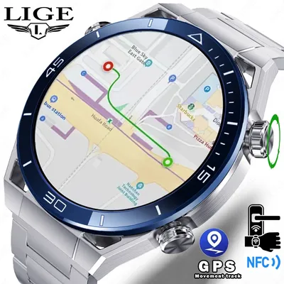 Lige gps smart watch männer 454*454 hd auflösung sprach anruf nfc uhren kompass ip68 wasserdichte ecg ppg smartwatch für huawei Image