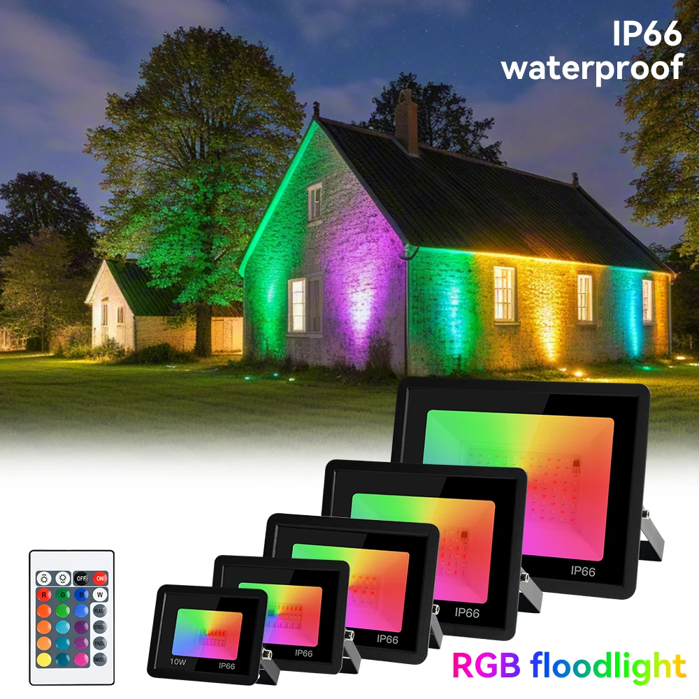 Luce di inondazione RGB 100W 50W 30W 20W 10W Riflettore RGB IP66 Faretto LED impermeabile 220V Lampada per proiettore Illuminazione da giardino per esterni