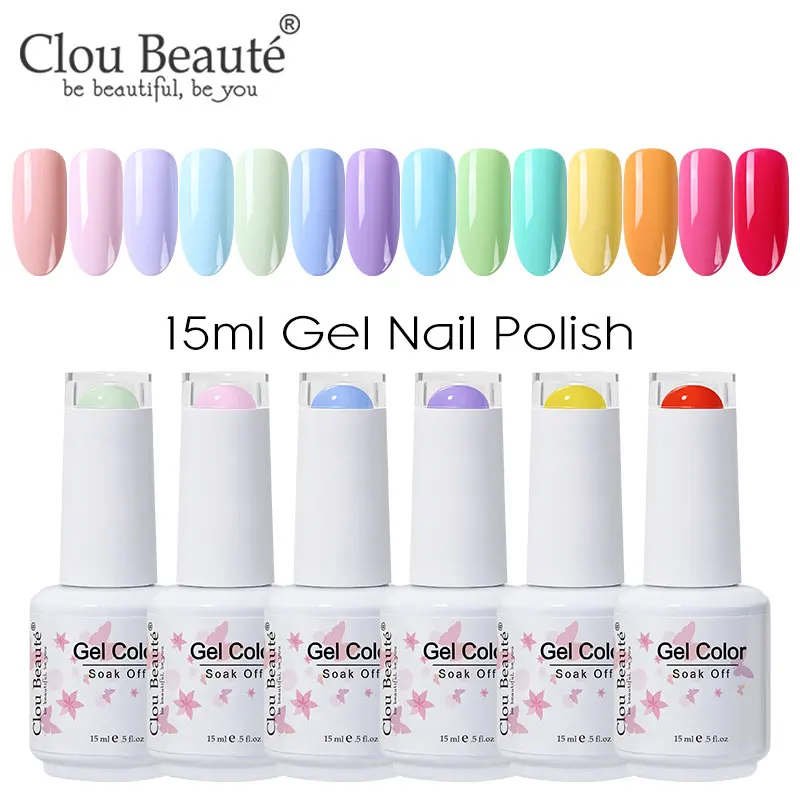 Clou Beaute 56 Farben Gel-Nagellack, pastellrosa, grün, lavendelfarben, UV-Nagelgel, Soak Off UV-Lack, Macaron-Gelfarbe, 15 ml, Nagelkunst Image