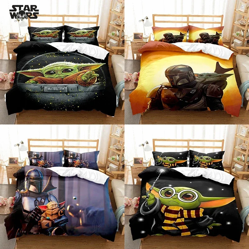 Stars Wars Anime Filme Peripherie Yoda Bettwäsche Sets Bettbezug Sets Bettbezug Kissenbezug Kawaii Kinder Junge Geburtstag Geschenke Image