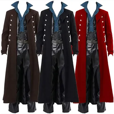 Viktorianische lange Vintage-Jacke für Herren und Damen, Stehkragen, Pirat, Western-Cowboy, Cosplay, Image