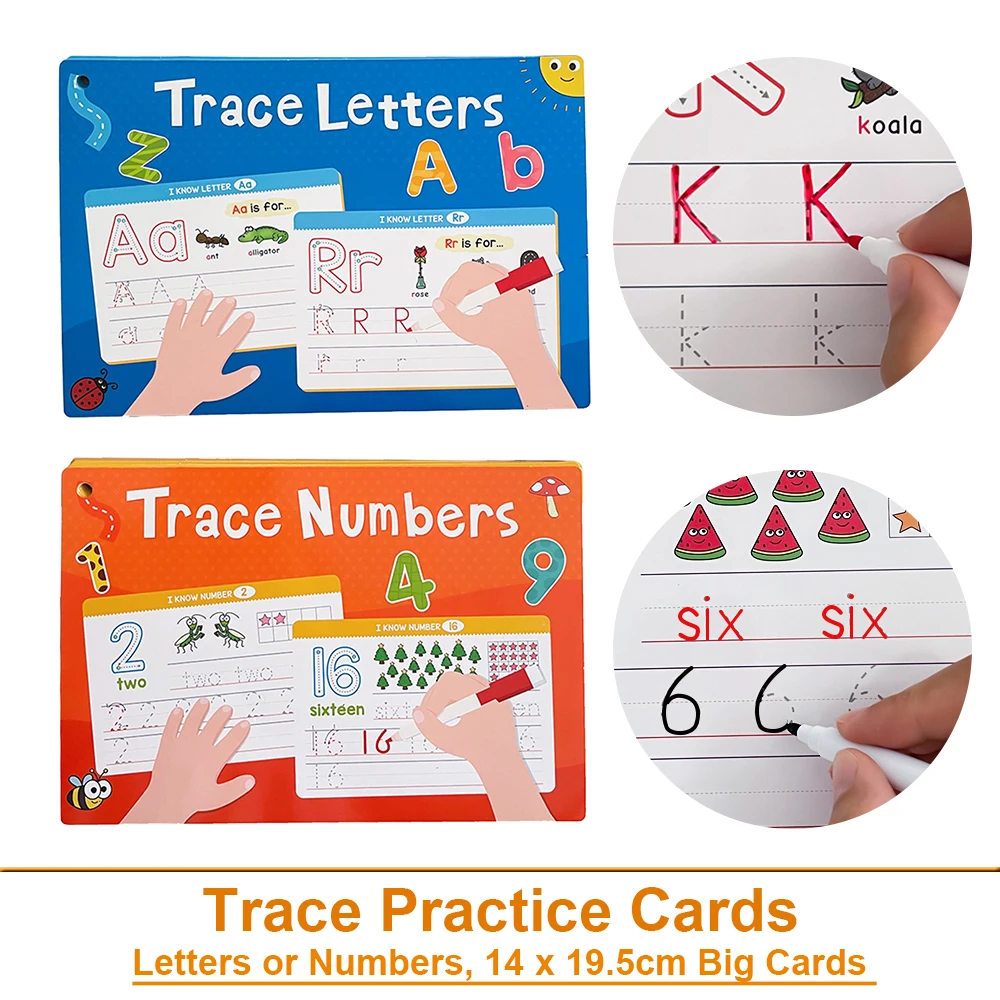 Montessori-Tracking-Übungskarten für Vorschulkinder, Kindergarten, Kleinkinder, 3–6 Handschrift, trocken abwischbare Diagramm, Lehrer-Lehrmittel Image