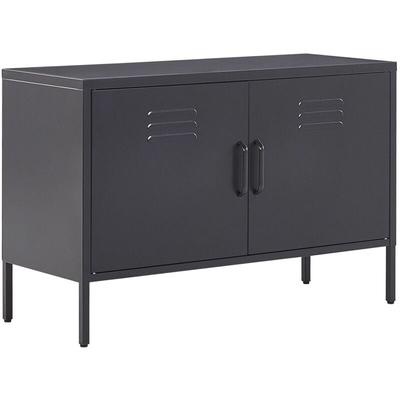 Metallschrank Schwarz Stahl 100 x 40 x 65 cm Sideboard mit hohen Füßen Türen Griffen Regalboden