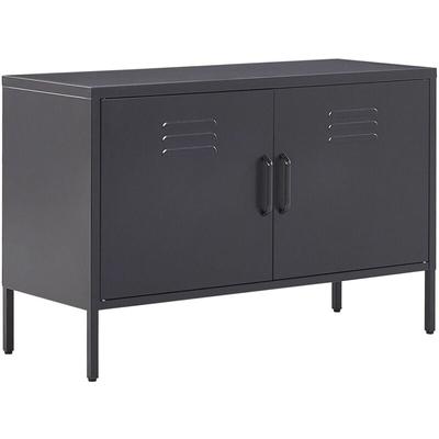 Metallschrank Schwarz Stahl 100 x 40 x 65 cm Sideboard mit hohen Füßen Türen Griffen Regalboden Image
