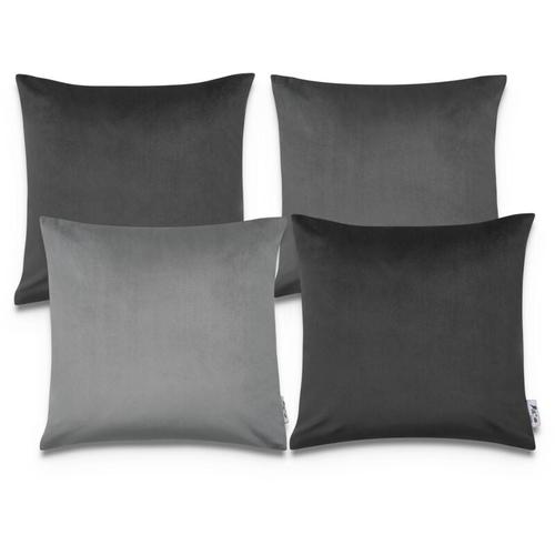 Samt Kissenbezug 4er Set Kissenbezüge Deko Wohnzimmer Kissenhülle Sofa Grau, 4pcs-Set - Paco Home