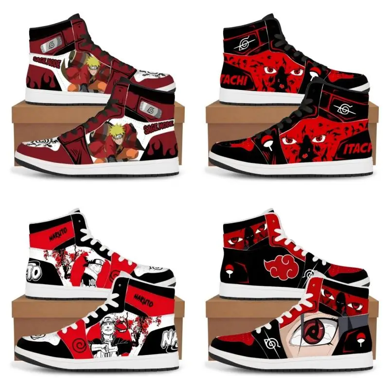 Naruto Anime Akatsuki High-Tops Sneakers Freizeitschuhe Basketballschuhe Cartoon Druck Bequeme flache Schuhe Männer Geburtstagsgeschenk