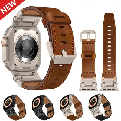 Lederarmband für Apple Watch Ultra 49 mm 45 mm 42 44 mm Luxus-Herrenarmband für iWatch SE 6 5 4 Serie 9 8 7 Ultra 2 Armband Image