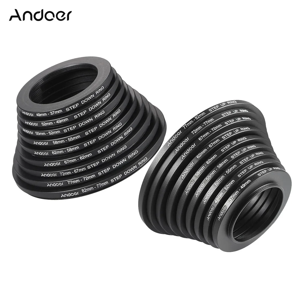 Andoer 18 stücke 37-49-52-55-58-62-67-72-77-82mm Step Up / Step Down Linsen filter Metall Adapter Ring Kit Image