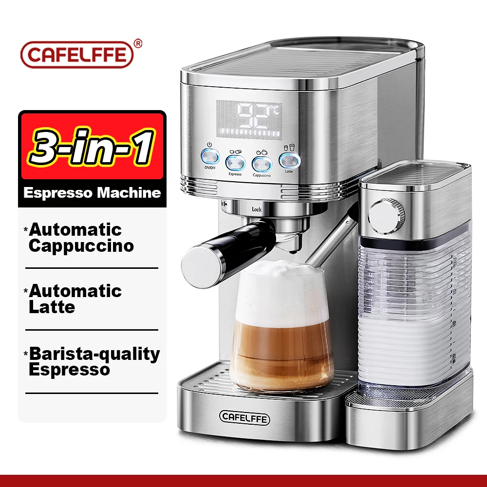 Cafelffe 3 in1 automatische Kaffee maschine Cafeteria Cappuccino Latte Espresso maschine voll automatische Milchschaum Edelstahl