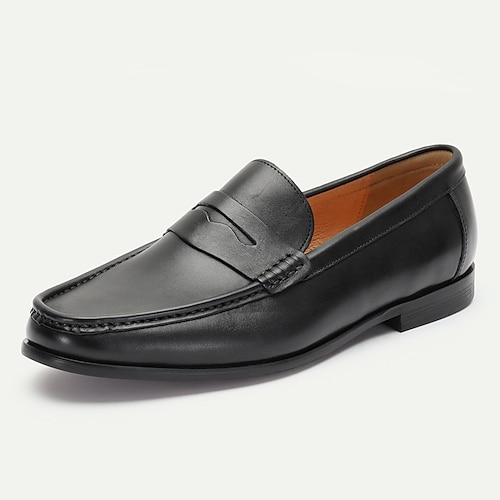 Herren Loafer Slip On Penny Loafers Klassische Loafer Leder Italienisches vollnarbiges Rindsleder Komfortabel Rutschfest Halbschuhe Schwarz Image