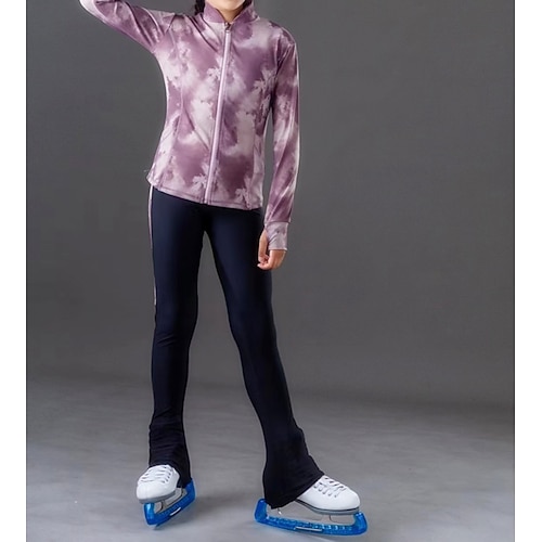 Eiskunstlaufhose Eiskunstlaufjacke mit Hose Damen Mädchen Eislaufen Jacke Strumpfhosen Outfits Waldgrün Rosa Blau Patchwork Daumenloch Spandex Dehnbar Training Übung Professionell Eiskunstlaufkleidung Image