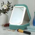 Specchio per il trucco illuminato a LED con luminosità regolabile, specchio da trucco portatile con organizer integrato, beauty case da viaggio con contenitore per gioielli, ricaricabile tramite USB
