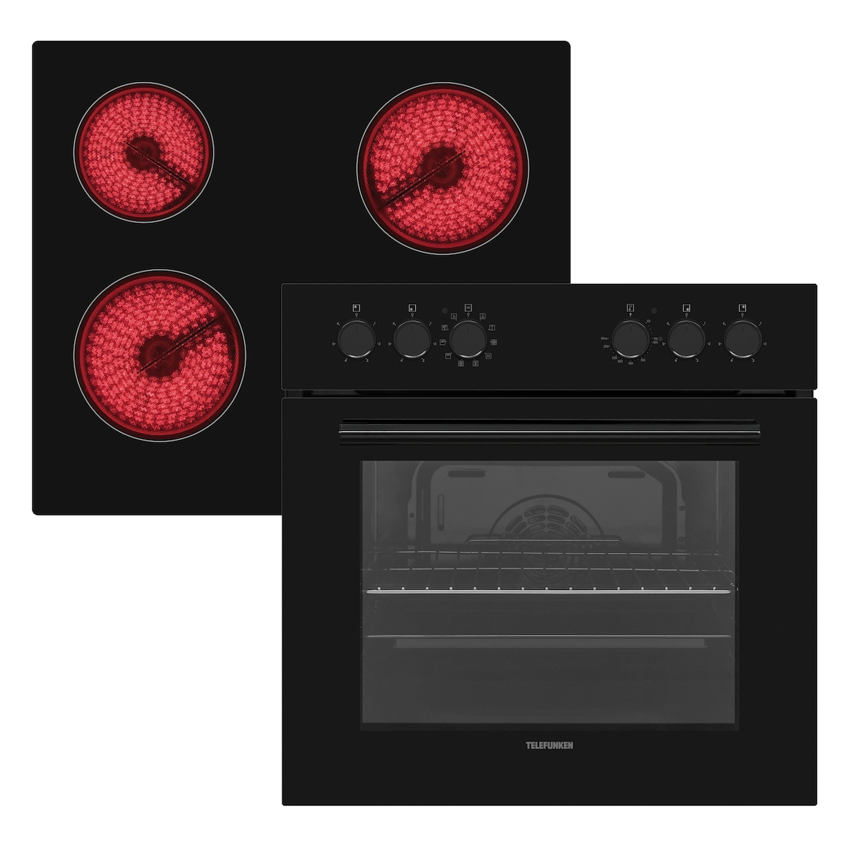Telefunken ECH65A-B2 Einbauherd-Set | Elektro-Herd-Kochfeld-Kombi | Backofen mit Grill & Umluft | Glaskeramik-Kochfeld Image