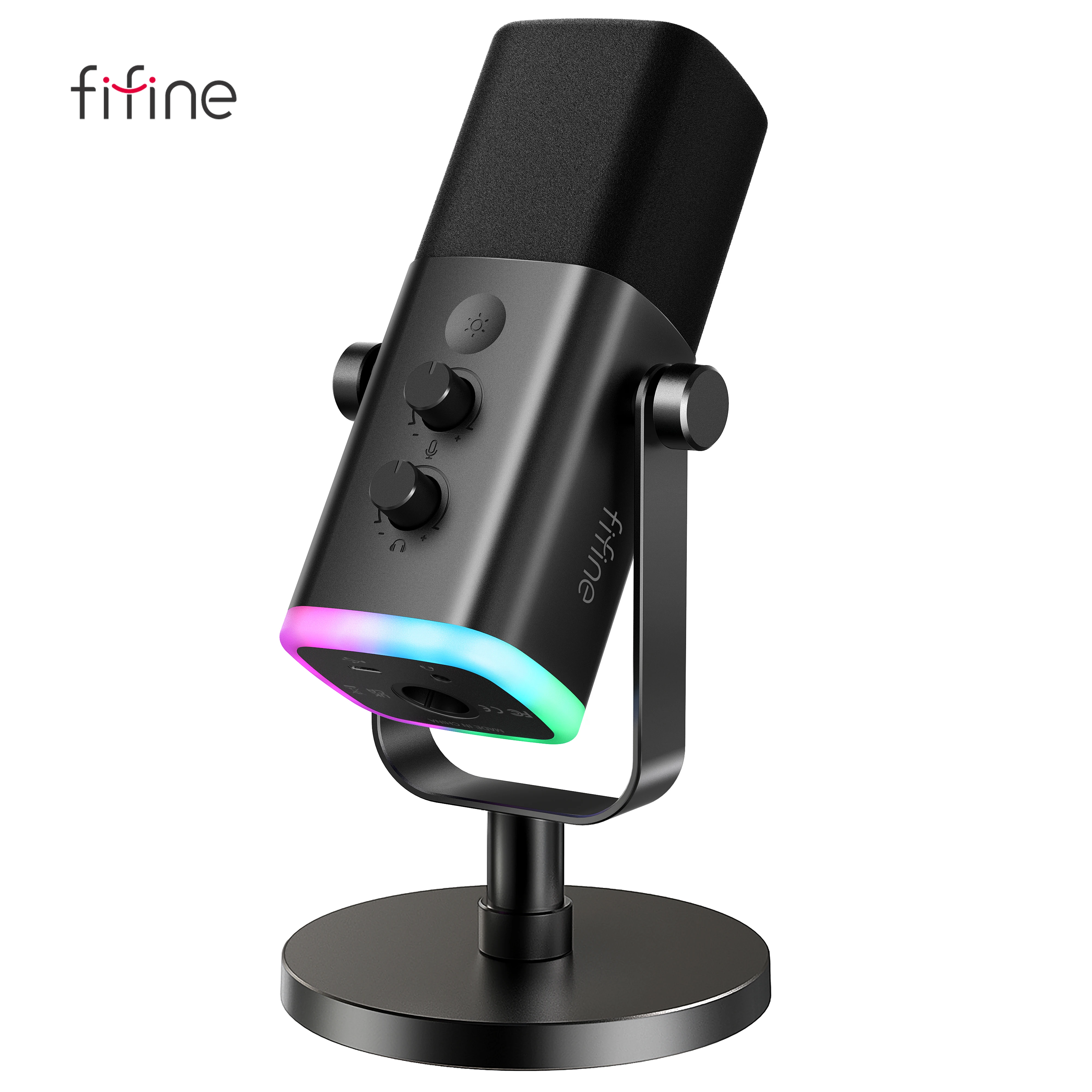 FIFINE Microfono dinamico USB/XLR con pulsante touch muto, jack per cuffie, controlli I/O, per mixer PC PS5/4, microfono da gioco Ampligame AM8