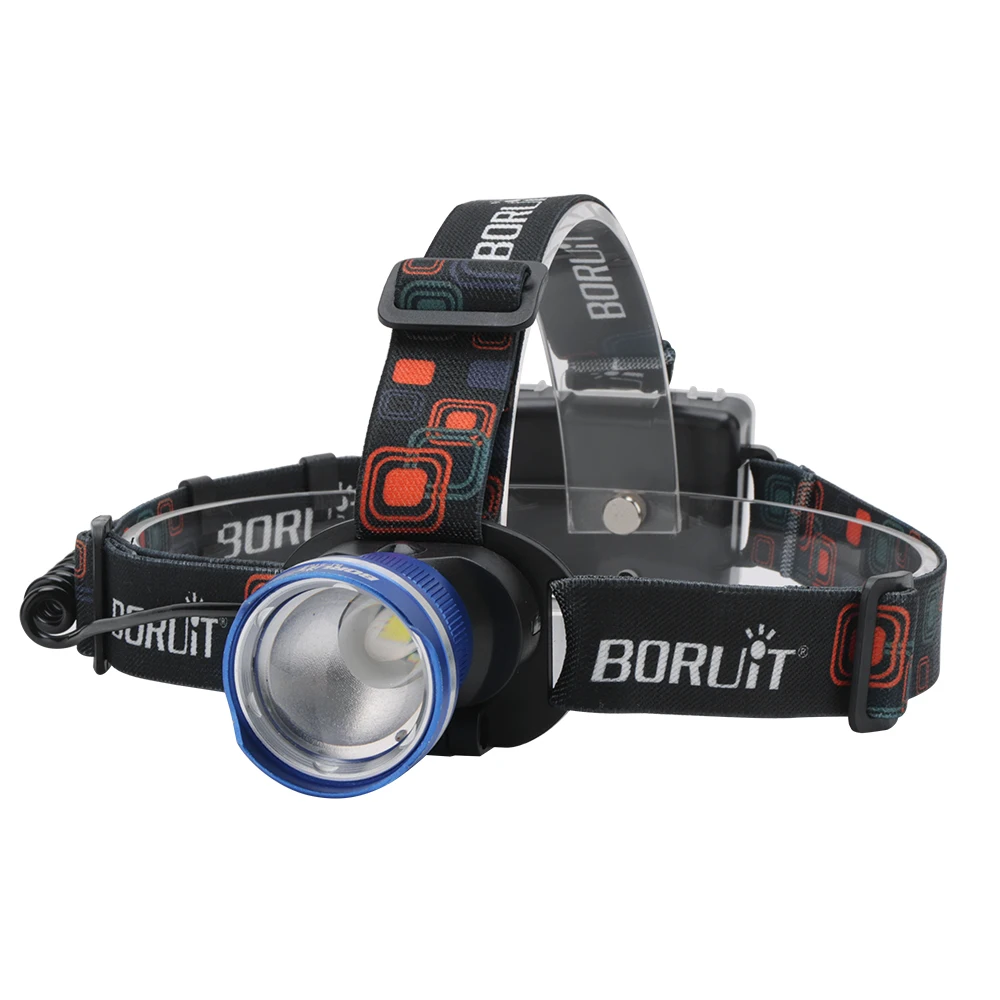 BORUiT 1000LM LED-Stirnlampe, wiederaufladbar über USB, superhell, zoombar, Arbeitsscheinwerfer, wasserdicht, Angeln, Notlicht Image