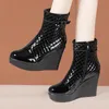 10 cm Kleine Größe 33-43 Echtes Leder stiefel frauen Plattform Keile Schuhe 2024 Winter High Heels Warme Pelz stiefeletten Büro Mama