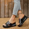 2024 Leder Frauen Hausschuhe lässig täglich zu Hause Wohnungen Sommerschuhe für Frauen Plattform neue Dame Schuhe Größe 34-39