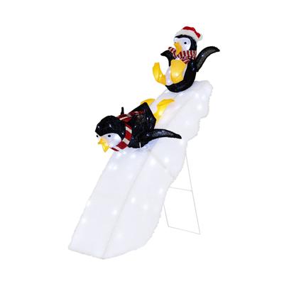 4 Feet Christmas Penguin Ice Skating Decor with Snowy Slide - Black-White-Yellow - 3 ft x 1 ft x 4 ft