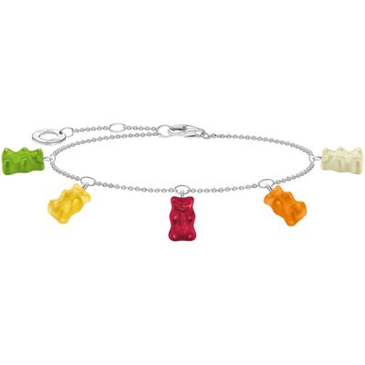 Armband THOMAS SABO "THOMAS SABO x HARIBO Schmuck: Armband mit Goldbären bunt" Gr. 19, bunt (silberfarben, grün, gelb, r