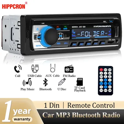 Hippcron Car Radio 1din Stereo Multimedia MP3 Player Digital Bluetooth FM Audio Music USB With In
