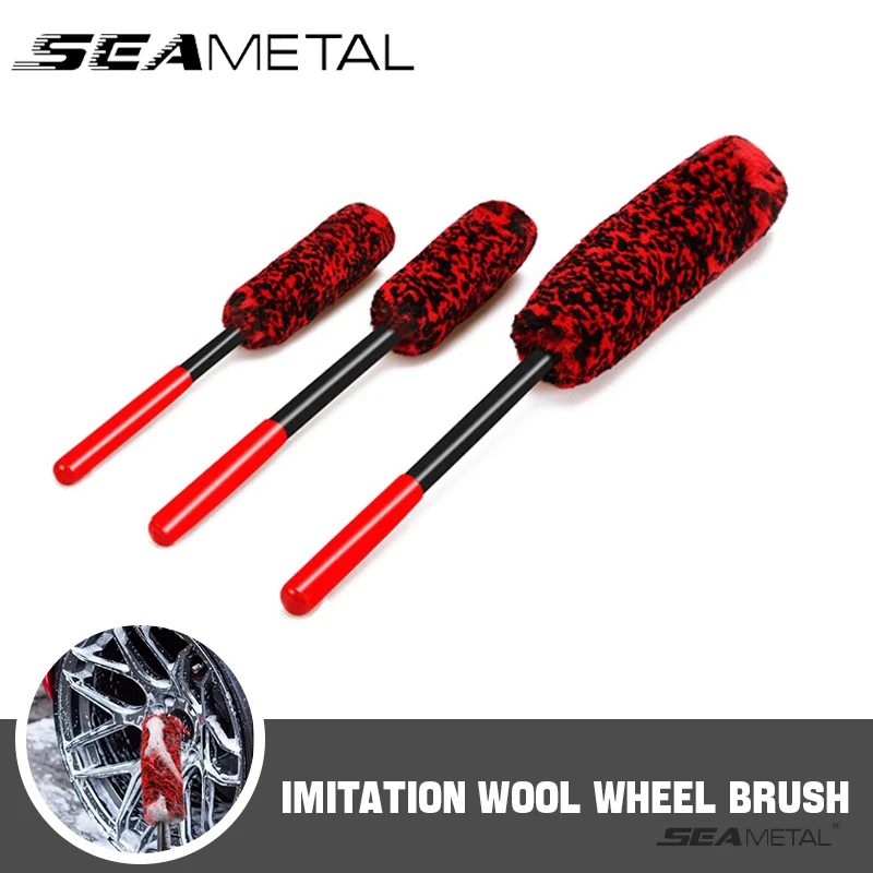 SEAMETAL Car Wheel Detailing Cleaning Brush Woolies Plush Car Rim Tire Wash Brushes Long Handle Bendable Auto Wheel Clean Tools